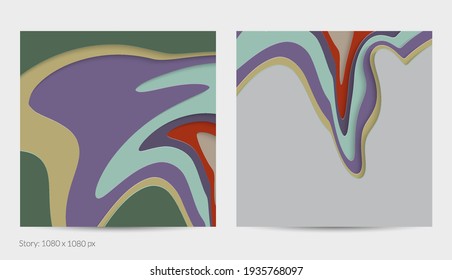 Abstract 3D paper cut art. Colorful background  with wavy layered paper craft. Artistic vector cut out shapes with realistic shadow. Bright carving texture. Topography relief imitation.