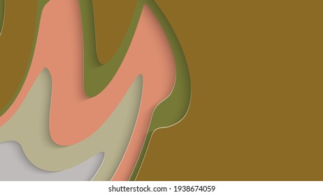 Abstract 3D paper cut art. Colorful background  with wavy layered paper craft. Artistic vector cut out shapes with realistic shadow. Bright carving texture. Topography relief imitation.