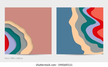Abstract 3D paper cut art. Colorful background  with wavy layered paper craft. Artistic vector cut out shapes with realistic shadow. Bright carving texture. Topography relief imitation.