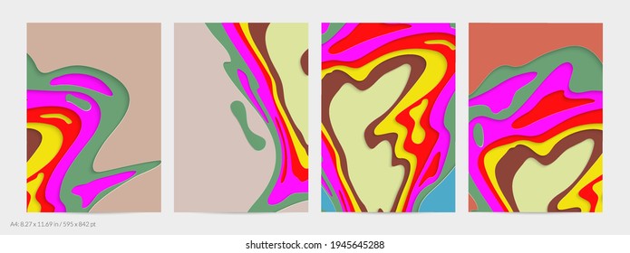 Abstract 3D paper cut art. Colorful background  with wavy layered paper craft. Artistic vector cut out shapes with realistic shadow. Bright carving texture. Topography relief imitation.