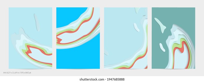 Abstract 3D paper cut art. Colorful background  with wavy layered paper craft. Artistic vector cut out shapes with realistic shadow. Bright carving texture. Topography relief imitation.