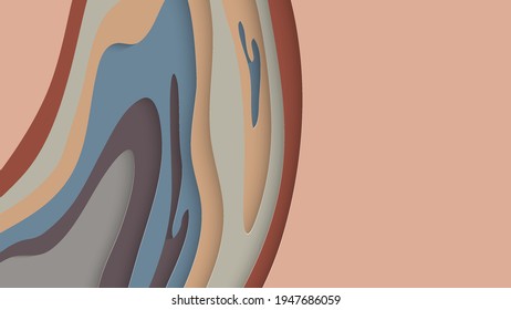 Resumen arte de corte de papel 3D. Fondo colorido con artesanía de papel de capas onduladas. Los vectores artísticos cortan formas con sombra realista. Textura de tallado brillante. Imitación de alivio topográfico.