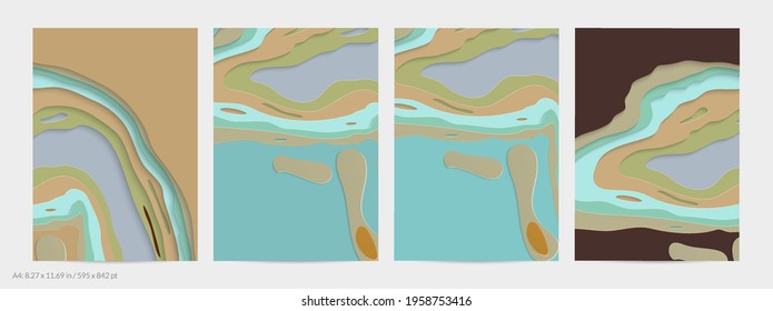 Abstract 3D paper cut art. Colorful background  with wavy layered paper craft. Artistic vector cut out shapes with realistic shadow. Bright carving texture. Topography relief imitation.