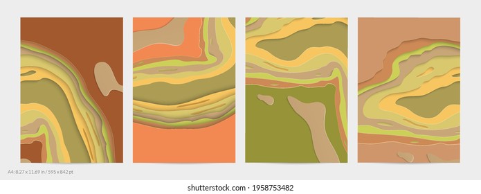 Abstract 3D paper cut art. Colorful background  with wavy layered paper craft. Artistic vector cut out shapes with realistic shadow. Bright carving texture. Topography relief imitation.