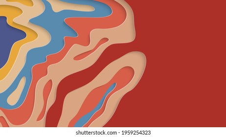 Abstract 3D paper cut art. Colorful background  with wavy layered paper craft. Artistic vector cut out shapes with realistic shadow. Bright carving texture. Topography relief imitation.