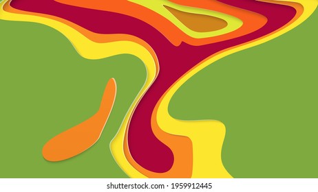 Abstract 3D paper cut art. Colorful background  with wavy layered paper craft. Artistic vector cut out shapes with realistic shadow. Bright carving texture. Topography relief imitation.