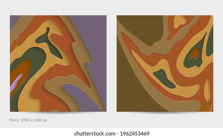 Abstract 3D paper cut art. Colorful background  with wavy layered paper craft. Artistic vector cut out shapes with realistic shadow. Bright carving texture. Topography relief imitation.