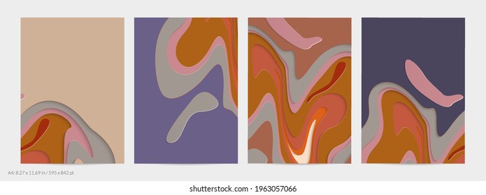 Abstract 3D paper cut art. Colorful background  with wavy layered paper craft. Artistic vector cut out shapes with realistic shadow. Bright carving texture. Topography relief imitation.