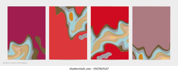 Abstract 3D paper cut art. Colorful background  with wavy layered paper craft. Artistic vector cut out shapes with realistic shadow. Bright carving texture. Topography relief imitation.