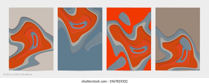 Abstract 3D paper cut art. Colorful background  with wavy layered paper craft. Artistic vector cut out shapes with realistic shadow. Bright carving texture. Topography relief imitation.