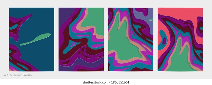 Abstract 3D paper cut art. Colorful background  with wavy layered paper craft. Artistic vector cut out shapes with realistic shadow. Bright carving texture. Topography relief imitation.