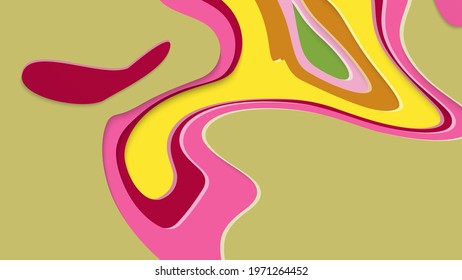 Abstract 3D paper cut art. Colorful background  with wavy layered paper craft. Artistic vector cut out shapes with realistic shadow. Bright carving texture. Topography relief imitation.
