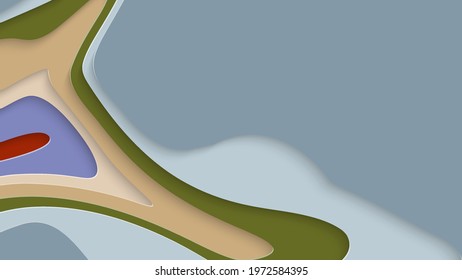 Abstract 3D paper cut art. Colorful background  with wavy layered paper craft. Artistic vector cut out shapes with realistic shadow. Bright carving texture. Topography relief imitation.