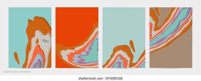 Abstract 3D paper cut art. Colorful background  with wavy layered paper craft. Artistic vector cut out shapes with realistic shadow. Bright carving texture. Topography relief imitation.