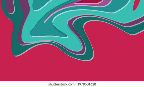 Abstract 3D paper cut art. Colorful background  with wavy layered paper craft. Artistic vector cut out shapes with realistic shadow. Bright carving texture. Topography relief imitation.