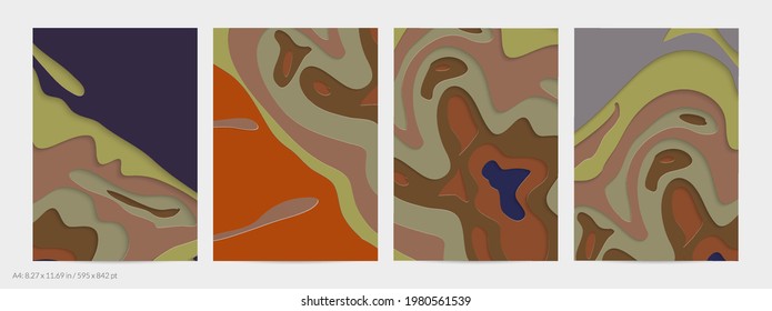 Abstract 3D paper cut art. Colorful background  with wavy layered paper craft. Artistic vector cut out shapes with realistic shadow. Bright carving texture. Topography relief imitation.