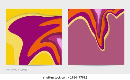 Abstract 3D paper cut art. Colorful background  with wavy layered paper craft. Artistic vector cut out shapes with realistic shadow. Bright carving texture. Topography relief imitation.