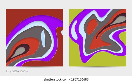 Abstract 3D paper cut art. Colorful background  with wavy layered paper craft. Artistic vector cut out shapes with realistic shadow. Bright carving texture. Topography relief imitation.