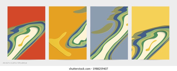 Abstract 3D paper cut art. Colorful background  with wavy layered paper craft. Artistic vector cut out shapes with realistic shadow. Bright carving texture. Topography relief imitation.