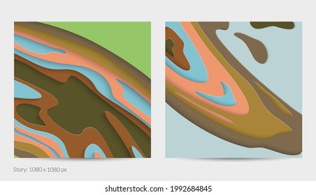 Abstract 3D paper cut art. Colorful background  with wavy layered paper craft. Artistic vector cut out shapes with realistic shadow. Bright carving texture. Topography relief imitation.