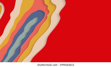 Abstract 3D paper cut art. Colorful background  with wavy layered paper craft. Artistic vector cut out shapes with realistic shadow. Bright carving texture. Topography relief imitation.
