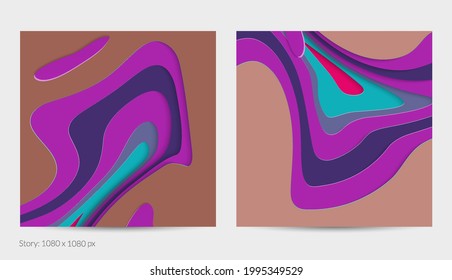 Abstract 3D paper cut art. Colorful background  with wavy layered paper craft. Artistic vector cut out shapes with realistic shadow. Bright carving texture. Topography relief imitation.