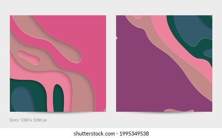 Abstract 3D paper cut art. Colorful background  with wavy layered paper craft. Artistic vector cut out shapes with realistic shadow. Bright carving texture. Topography relief imitation.