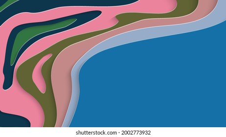 Abstract 3D paper cut art. Colorful background  with wavy layered paper craft. Artistic vector cut out shapes with realistic shadow. Bright carving texture. Topography relief imitation.