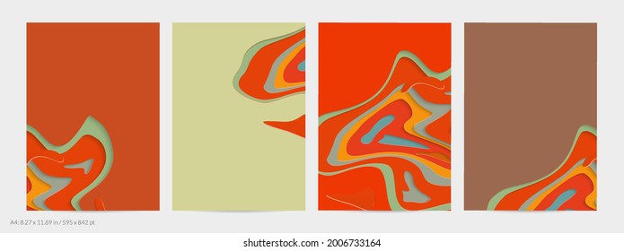 Abstract 3D paper cut art. Colorful background  with wavy layered paper craft. Artistic vector cut out shapes with realistic shadow. Bright carving texture. Topography relief imitation.