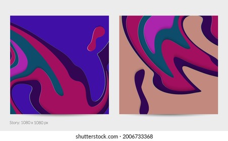 Abstract 3D paper cut art. Colorful background  with wavy layered paper craft. Artistic vector cut out shapes with realistic shadow. Bright carving texture. Topography relief imitation.