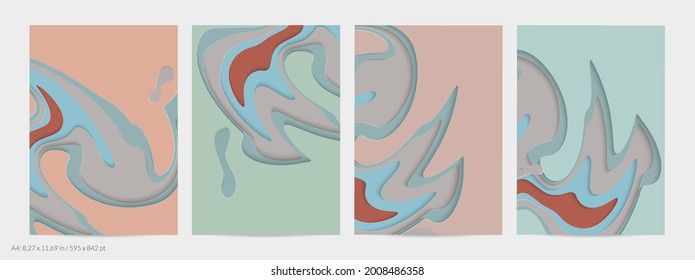 Abstract 3D paper cut art. Colorful background  with wavy layered paper craft. Artistic vector cut out shapes with realistic shadow. Bright carving texture. Topography relief imitation.