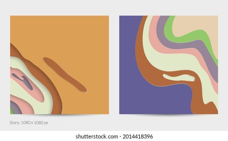 Abstract 3D paper cut art. Colorful background  with wavy layered paper craft. Artistic vector cut out shapes with realistic shadow. Bright carving texture. Topography relief imitation.