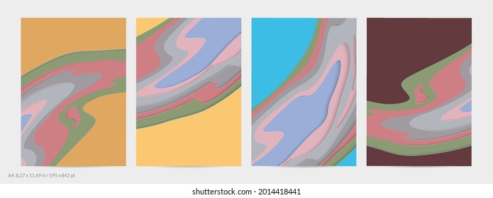 Abstract 3D paper cut art. Colorful background  with wavy layered paper craft. Artistic vector cut out shapes with realistic shadow. Bright carving texture. Topography relief imitation.