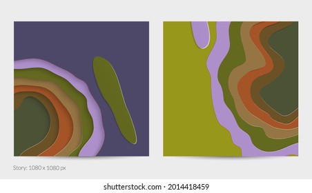 Abstract 3D paper cut art. Colorful background  with wavy layered paper craft. Artistic vector cut out shapes with realistic shadow. Bright carving texture. Topography relief imitation.