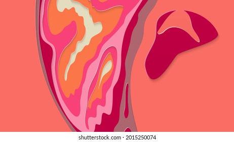 Abstract 3D paper cut art. Colorful background  with wavy layered paper craft. Artistic vector cut out shapes with realistic shadow. Bright carving texture. Topography relief imitation.
