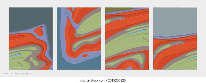 Abstract 3D paper cut art. Colorful background  with wavy layered paper craft. Artistic vector cut out shapes with realistic shadow. Bright carving texture. Topography relief imitation.