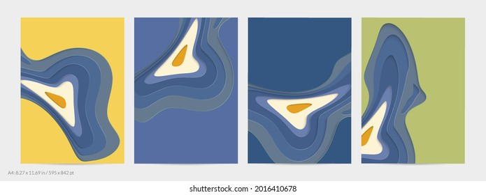 Abstract 3D paper cut art. Colorful background  with wavy layered paper craft. Artistic vector cut out shapes with realistic shadow. Bright carving texture. Topography relief imitation.