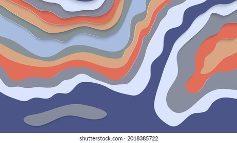 Resumen arte de corte de papel 3D. Fondo colorido con artesanía de papel de capas onduladas. Los vectores artísticos cortan formas con sombra realista. Textura de tallado brillante. Imitación de alivio topográfico.