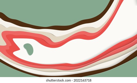 Abstract 3D paper cut art. Colorful background  with wavy layered paper craft. Artistic vector cut out shapes with realistic shadow. Bright carving texture. Topography relief imitation.