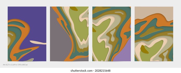 Abstract 3D paper cut art. Colorful background  with wavy layered paper craft. Artistic vector cut out shapes with realistic shadow. Bright carving texture. Topography relief imitation.