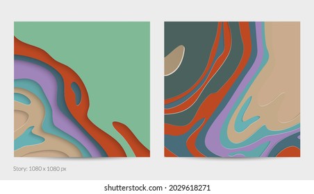 Abstract 3D paper cut art. Colorful background  with wavy layered paper craft. Artistic vector cut out shapes with realistic shadow. Bright carving texture. Topography relief imitation.