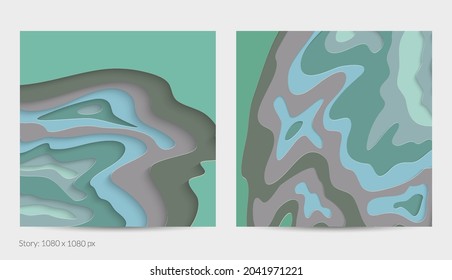 Abstract 3D paper cut art. Colorful background  with wavy layered paper craft. Artistic vector cut out shapes with realistic shadow. Bright carving texture. Topography relief imitation.