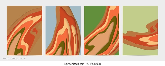 Abstract 3D paper cut art. Colorful background  with wavy layered paper craft. Artistic vector cut out shapes with realistic shadow. Bright carving texture. Topography relief imitation.