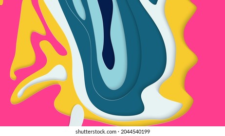 Abstract 3D paper cut art. Colorful background  with wavy layered paper craft. Artistic vector cut out shapes with realistic shadow. Bright carving texture. Topography relief imitation.