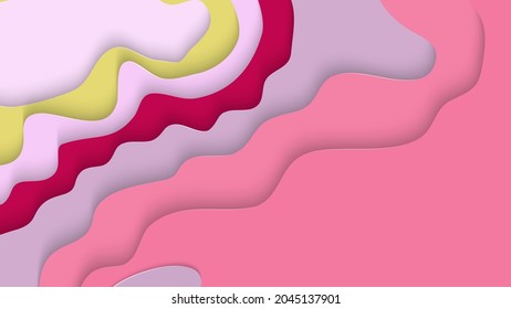 Abstract 3D paper cut art. Colorful background  with wavy layered paper craft. Artistic vector cut out shapes with realistic shadow. Bright carving texture. Topography relief imitation.