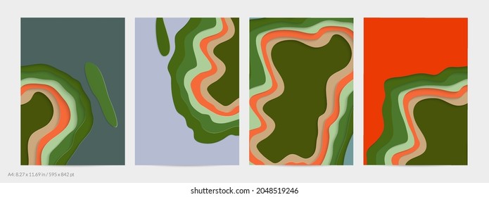 Abstract 3D paper cut art. Colorful background  with wavy layered paper craft. Artistic vector cut out shapes with realistic shadow. Bright carving texture. Topography relief imitation.