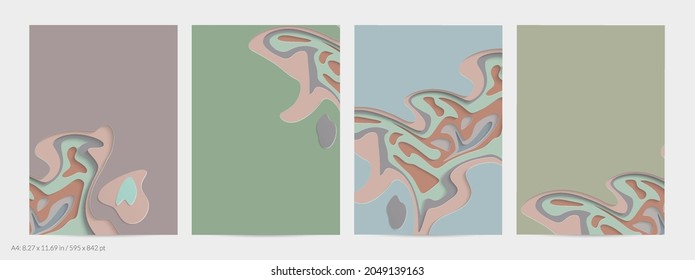 Abstract 3D paper cut art. Colorful background  with wavy layered paper craft. Artistic vector cut out shapes with realistic shadow. Bright carving texture. Topography relief imitation.