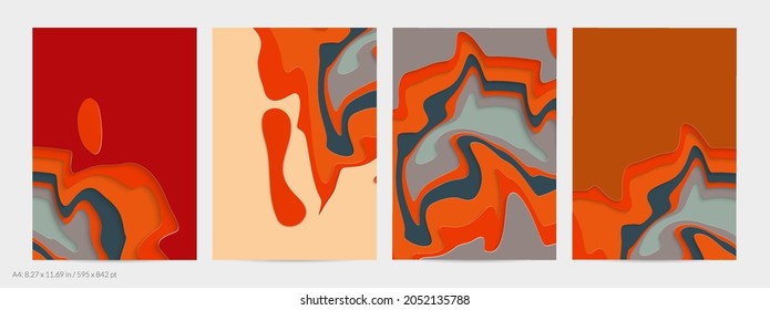 Abstract 3D paper cut art. Colorful background  with wavy layered paper craft. Artistic vector cut out shapes with realistic shadow. Bright carving texture. Topography relief imitation.