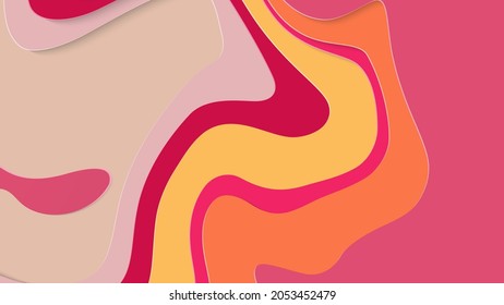 Abstract 3D paper cut art. Colorful background  with wavy layered paper craft. Artistic vector cut out shapes with realistic shadow. Bright carving texture. Topography relief imitation.