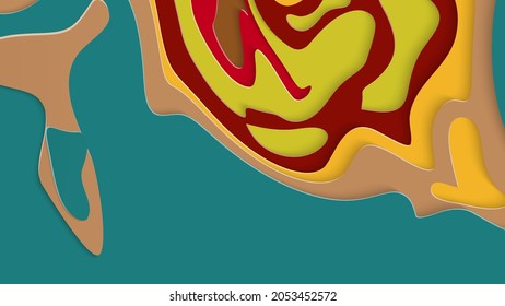 Abstract 3D paper cut art. Colorful background  with wavy layered paper craft. Artistic vector cut out shapes with realistic shadow. Bright carving texture. Topography relief imitation.